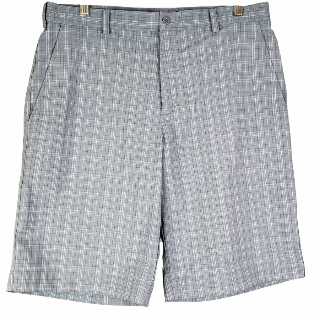 Nike Golf Shorts Tech Men’s 34 Dri-Fit Gray Plaid Flat Front Chino Performance - Picture 2 of 10